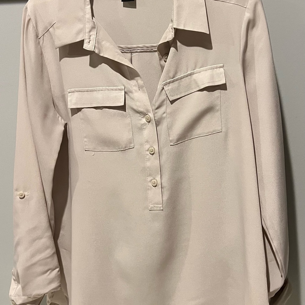 Ann Taylor Light Beige Button-Up Blouse